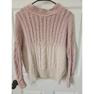 Anthropologie Marci Dip Dye Cable Knot Sweater Pink Cream (M) EUC